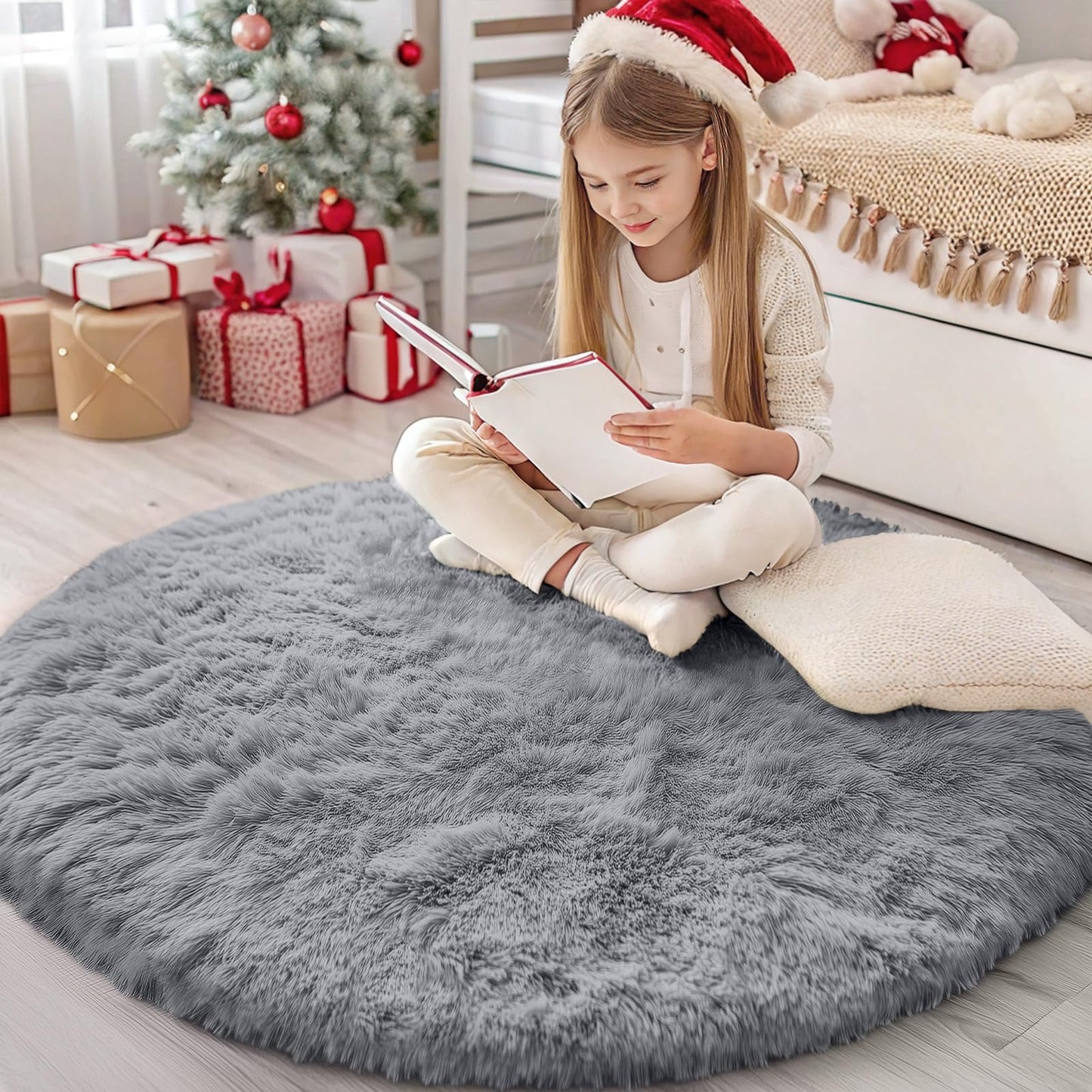 OLANLY Area Rugs for Living Room Bedroom, Machine Washable 4x5.9 ft Soft Fluffy Shaggy Bedside Rug, Indoor Floor Carpet for Kids Girls and Boys, Dorms, Nursery Rooms, Home Decor Aesthetic, Grey