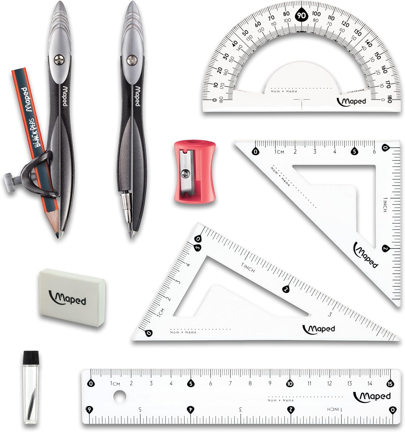 Maped Study Geometry 10 Piece Set - Advanced Student Kit - Precision Tools - Durable & Ergonomic Design - Enhances Creativity - Quality Materials