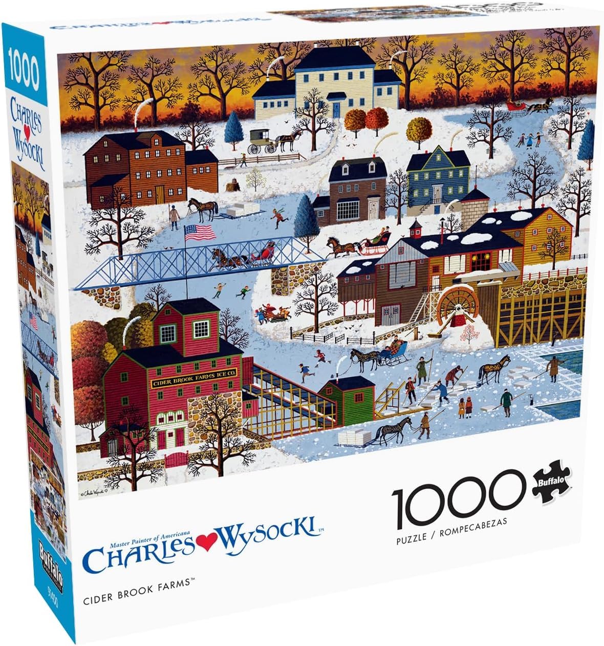 Buffalo Games – Charles Wysocki - Whistle Stop Christmas- 1000 Piece Holiday Jigsaw Puzzle - Festive Puzzles for Adults – Precision-Cut Pieces, Winter Artwork, Hours of Relaxing Fun