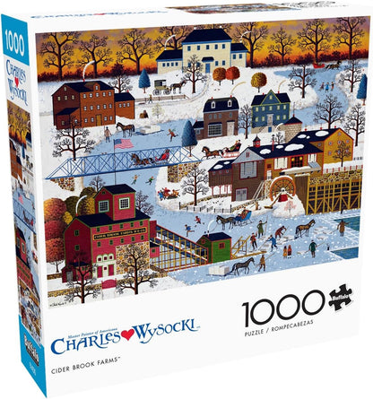 Buffalo Games – Charles Wysocki - Whistle Stop Christmas- 1000 Piece Holiday Jigsaw Puzzle - Festive Puzzles for Adults – Precision-Cut Pieces, Winter Artwork, Hours of Relaxing Fun