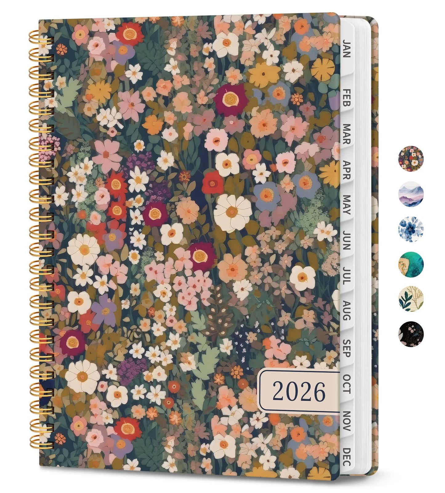 Hardcover 2026 Planner, Weekly and Monthly Calendar, Jan - Dec 2026 Planner Book with Tabs for Women, Inner Pocket, Spiral Bound, Perfect for Office/Home/School Supplies, Petals, A5, 6.3" x 8.5"