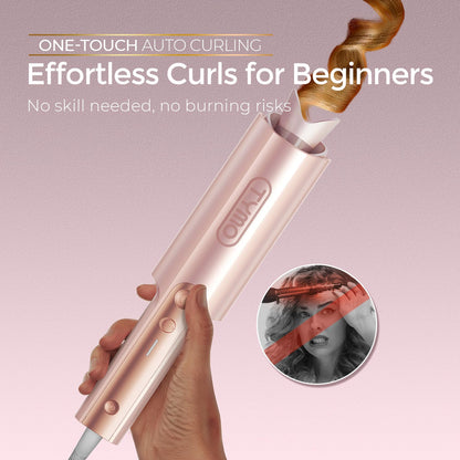 Upgraded Automatic Rotating Curling Iron - TYMO CurlPro Plus Long Barrel Curling Wand for Long Hair, Ceramic Hair Curler for Women, Anti-Scald, Tangle-Free, 600M Ionic, Dual Voltage, Gold, 1 Inch