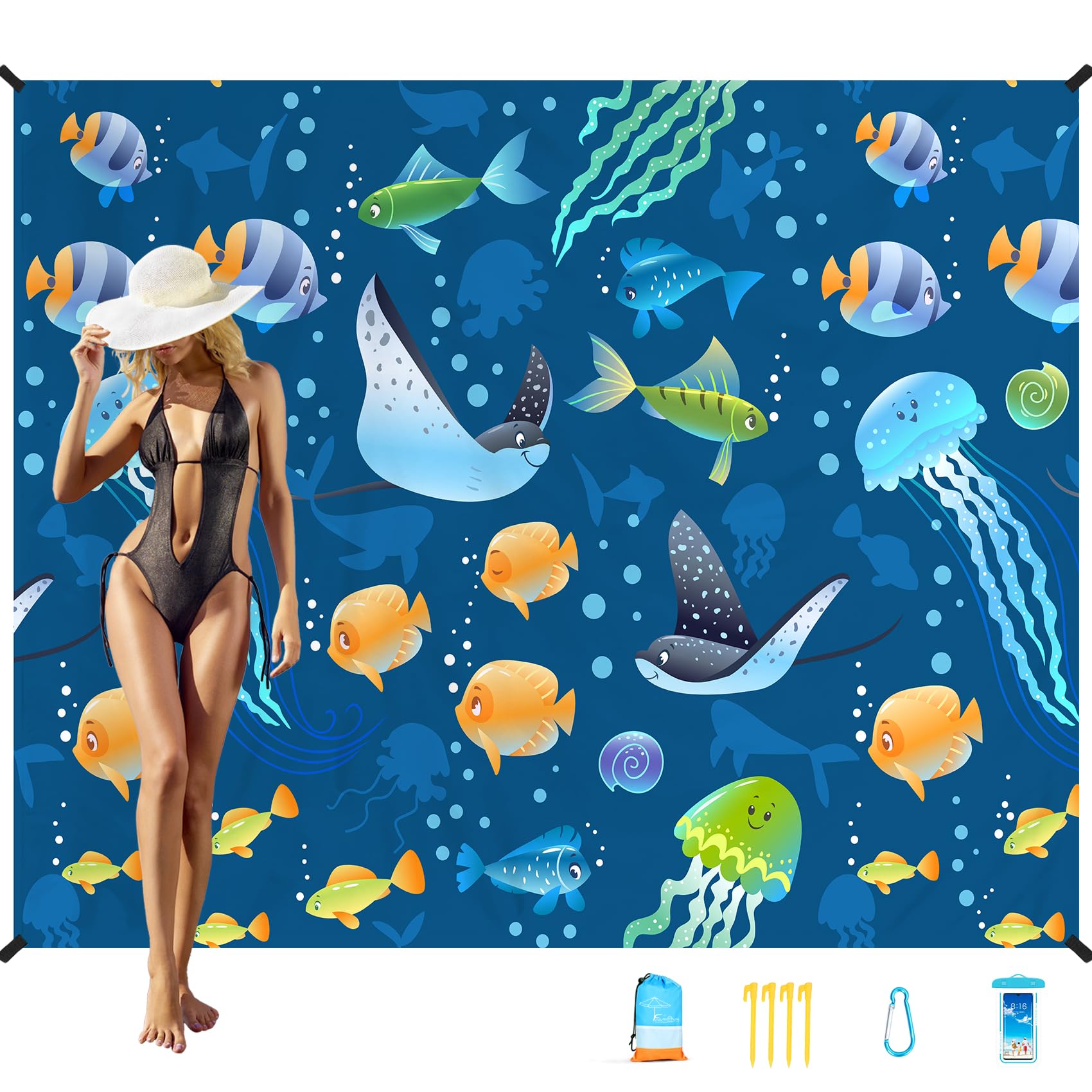 Beach Blanket Oversized Extra Large 78" X 81",Waterproof Sandproof Beach Blanket 1-7 Adults Lightweight Durable for Travel Camping Hiking Picnic