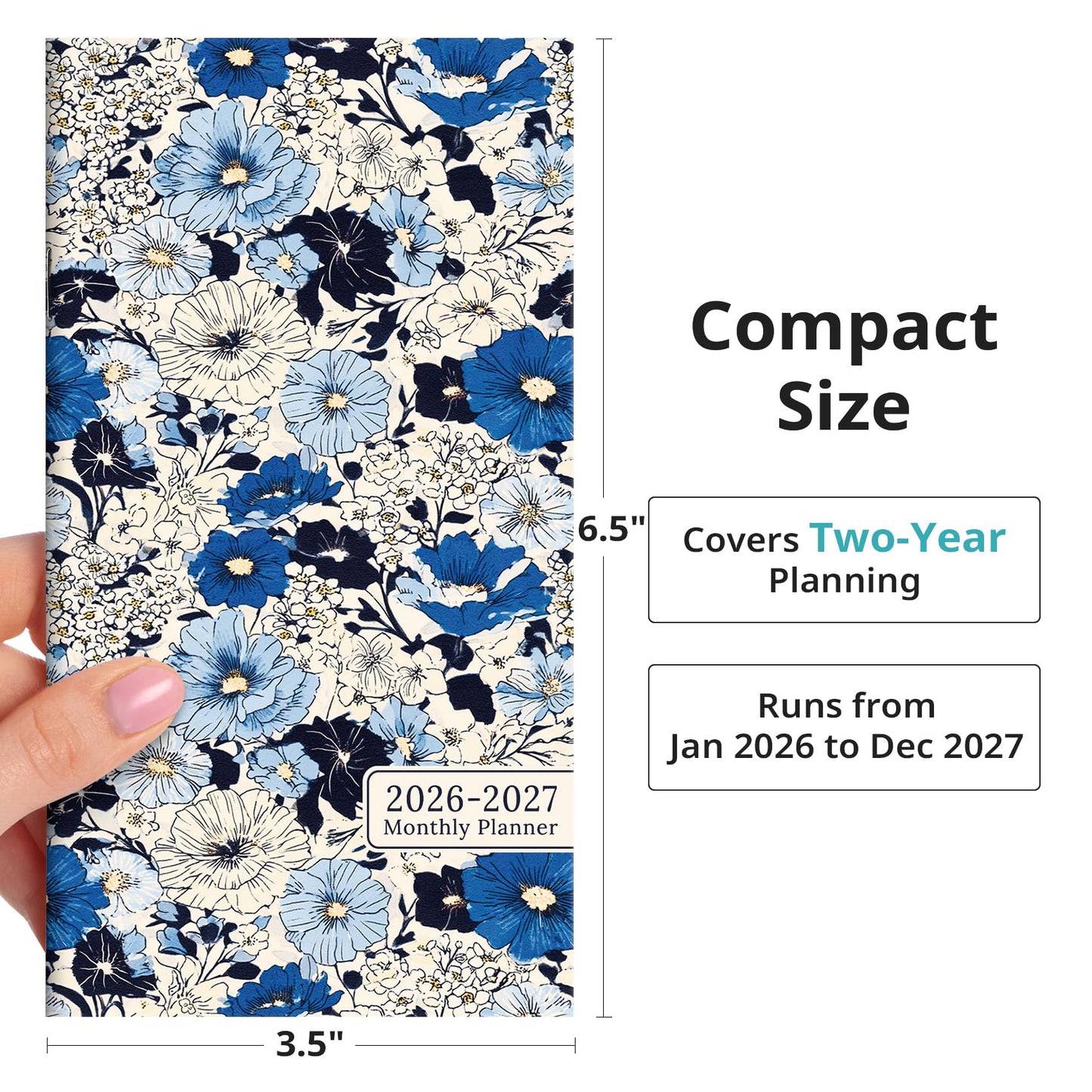 Pocket Calendar 2026-2027 for Purse, Two Year Monthly Planner Pocket Size, Jan 2026 to Dec 2027 Monthly Planner Small Size (6.5" x 3.5") - Wildflowers