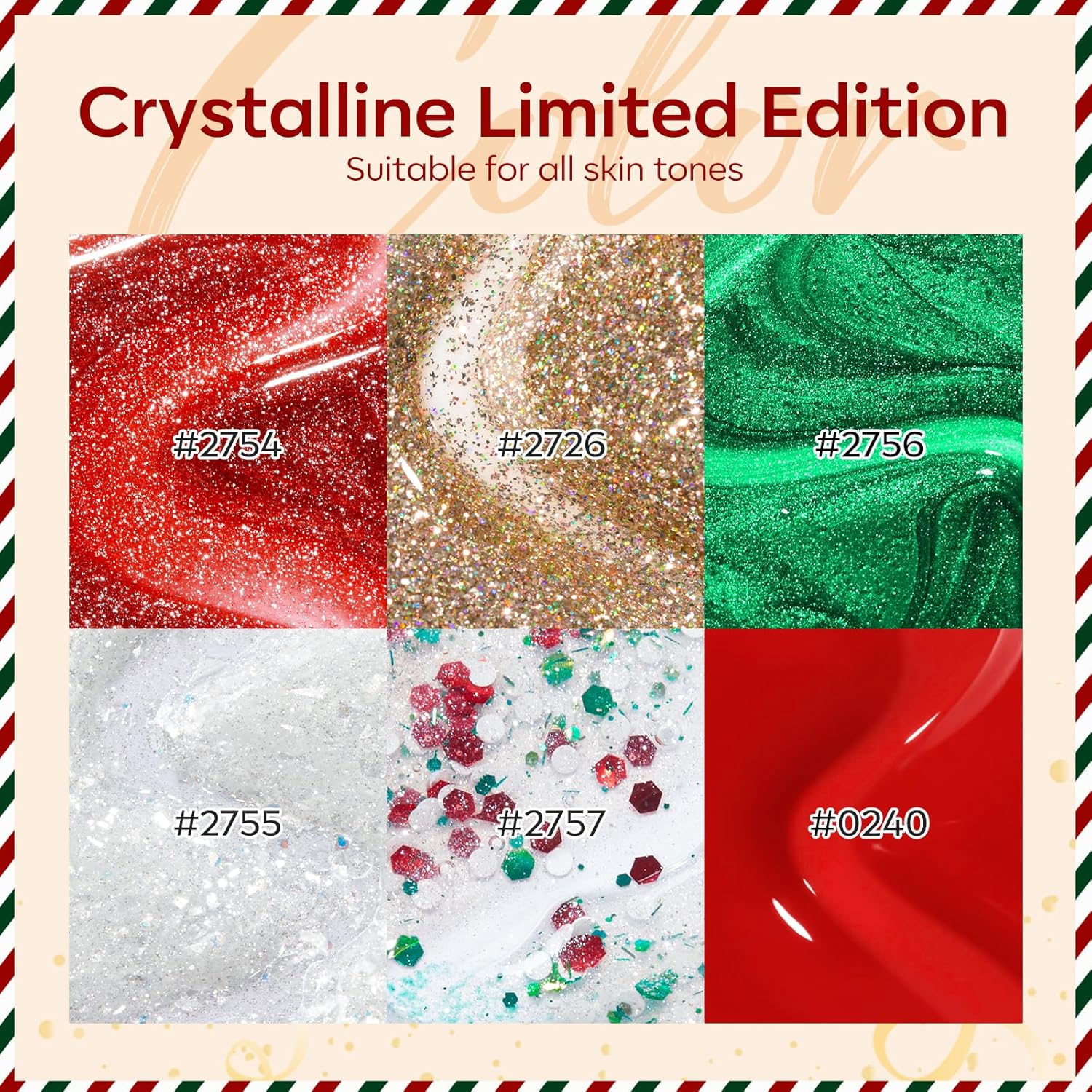 modelones Christmas Gel Nail Polish Set, 6 Colors Cat Eye Red Green Glitter Gold Silver Winter Gel Polish Kit with Magnet Nail Stickers Soak Off Led Nail Art Manicure Salon DIY New Year Holiday Gifts