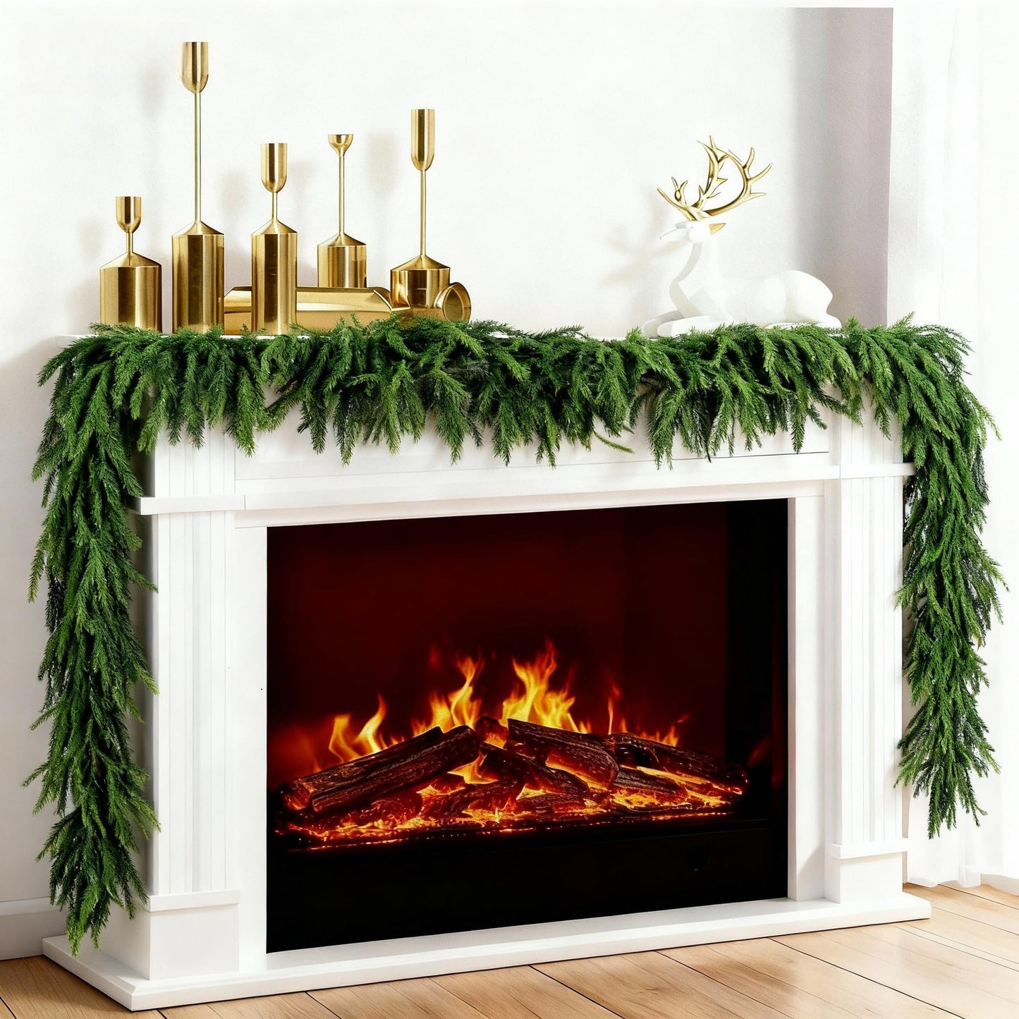 4 Pack Christmas Norfolk Pine Garlands 6FT, Real Touch Artificial Greenery Garland – Full Evergreen Pine Garland for Mantle, Fireplace, Table, Wall, Stairs & Outdoor Holiday Décor