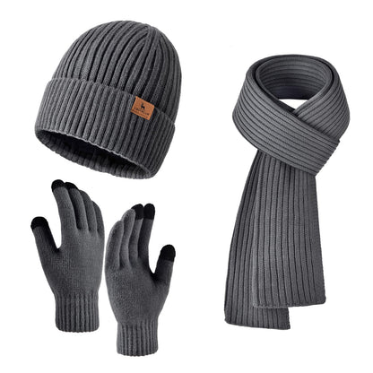 Men Women Winter Beanie Hats Scarf with Touchscreen Gloves Warm Knit Themal Gloves Long Scarf Set with Fleece Lined