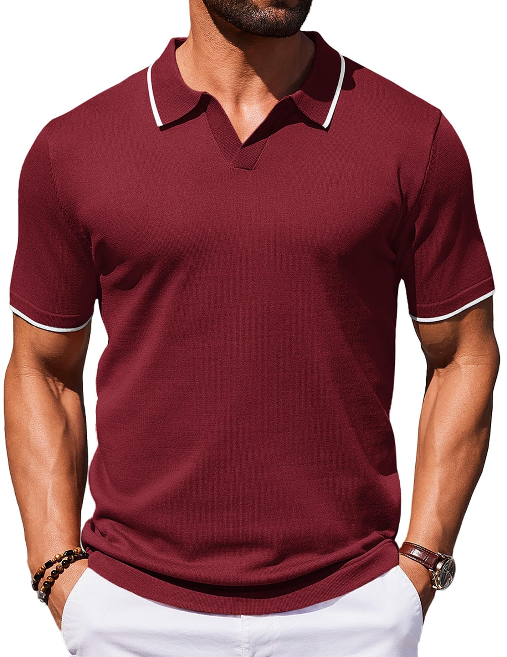 COOFANDY Mens Polo Shirts Short Sleeve Casual Knit Polo Shirt Vintage Golf T Shirts Old Money Tops