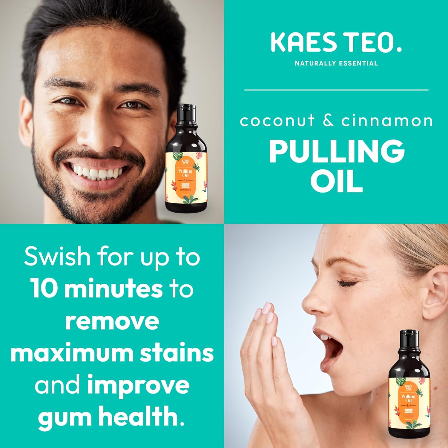 Coconut Oil Pulling with Cinnamon & Clove Bud Essential Oil for Healthy Teeth & Gums, Bad Breath Treatment, Teeth Whitening Mouthwash, Healthy Teeth & Gums, Alcohol Free, 100% Natural 8 Fl Oz