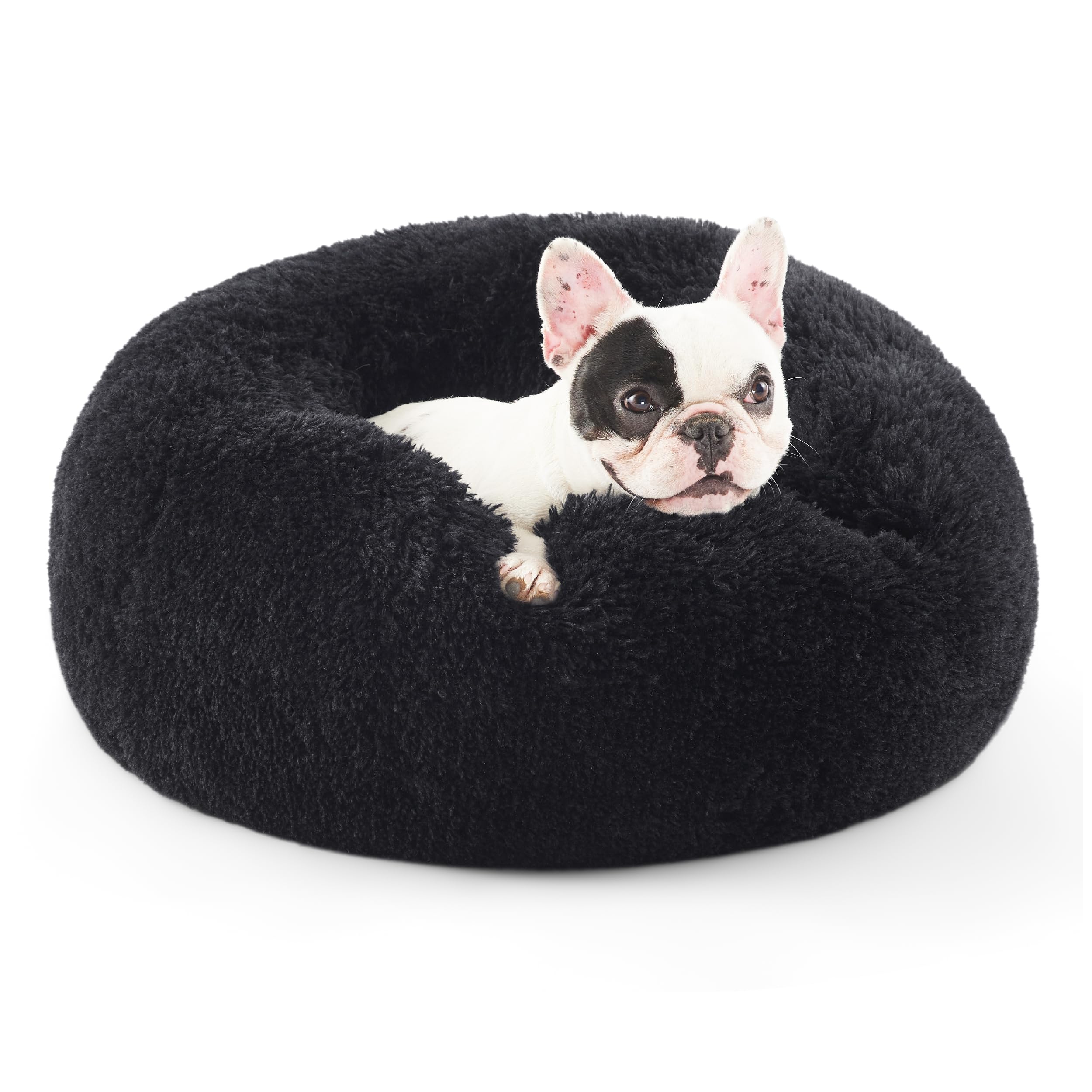 Bedsure Calming Dog Bed for Small Dogs - Donut Washable Small Pet Bed, 23 inches Anti-Slip Round Fluffy Plush Faux Fur Large Cat Bed, Fits up to 25 lbs Pets, Camel