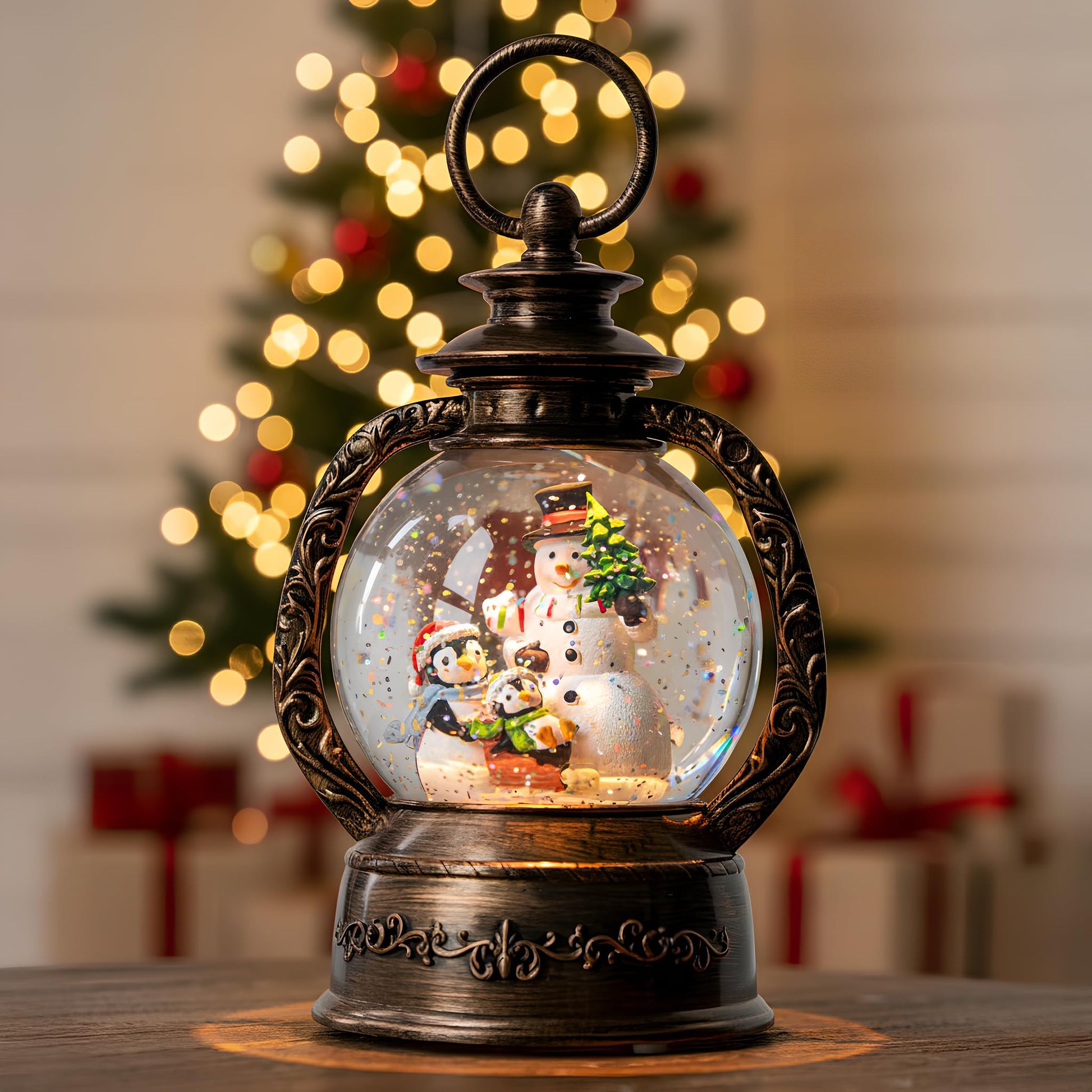 Christmas Snow Globe Swirling Glittering Nativity Scene with Music, USB Lined/Battery Operated Lighted Water Lantern for Christmas Festival Decoration Gifts