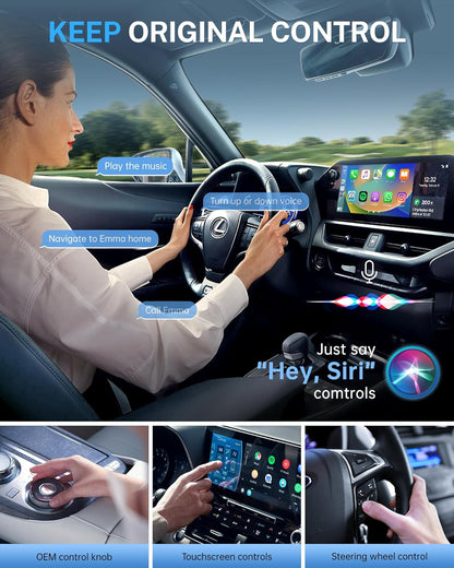 Jemluse Wireless CarPlay Adapter for Apple iPhone - Multi-User Seamless Connection for Convert Wired to Wireless Car Play Adapter - No Latency from iOS 10+ to Screen w/USB C (Gray)