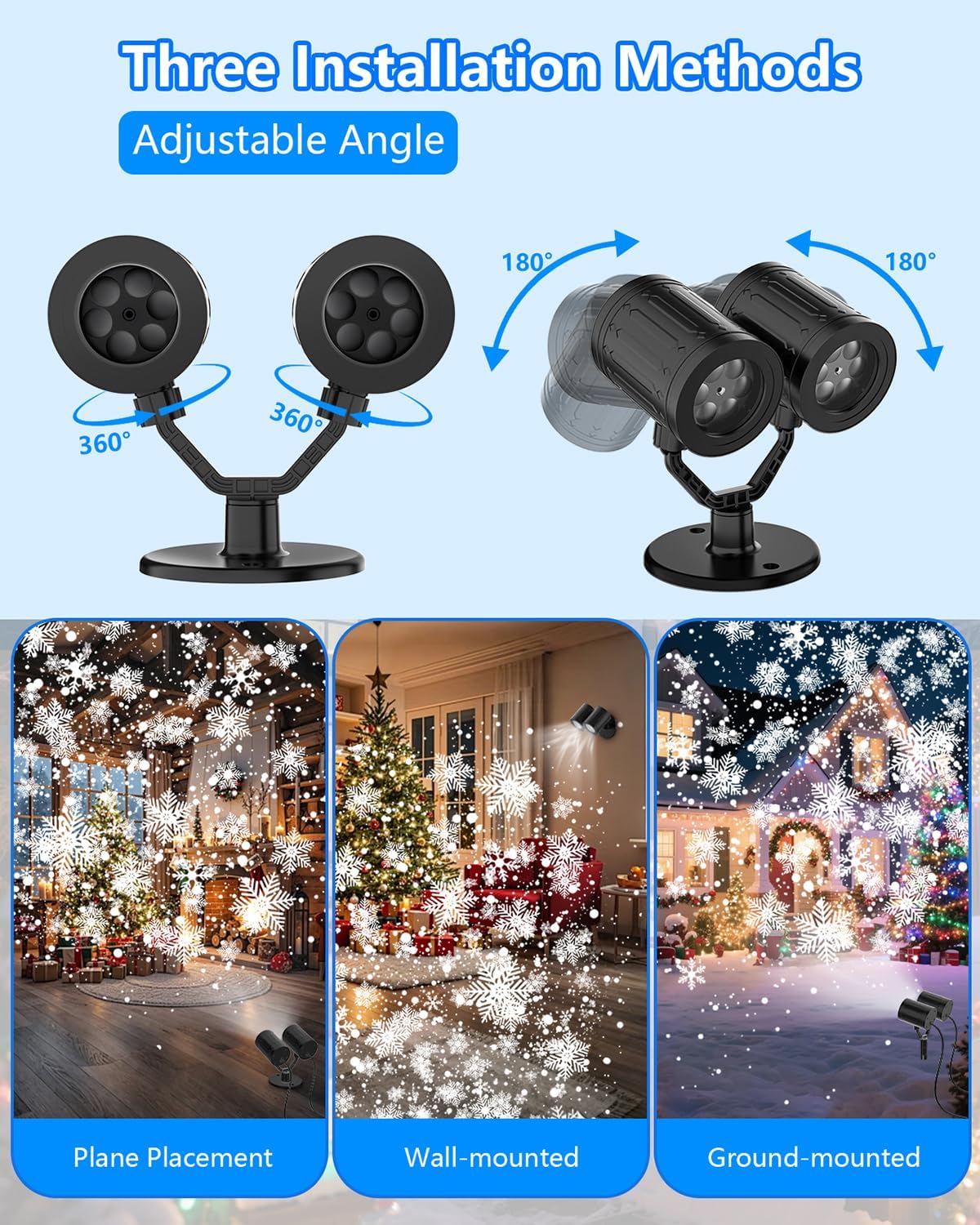 Snowflake Christmas Projector Lights Outdoor, 2025 Upgraded Double Head, 360° Rotating, IP65 Waterproof, Timer Function - Holiday, Party, Christmas Decorations & Gifts for Yard, Garden, Indoor