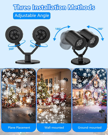 Snowflake Christmas Projector Lights Outdoor, 2025 Upgraded Double Head, 360° Rotating, IP65 Waterproof, Timer Function - Holiday, Party, Christmas Decorations & Gifts for Yard, Garden, Indoor