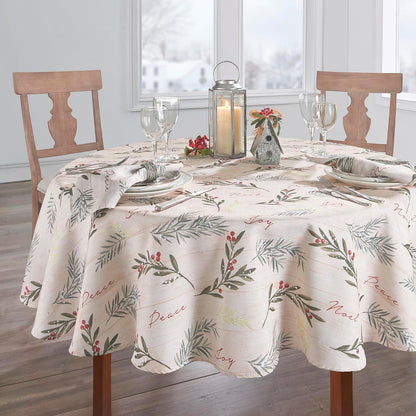 Elrene Home Fashions Holiday Tree Trimmings Wrinkle Resistant Fabric Christmas Tablecloth, 60"X84", Oval
