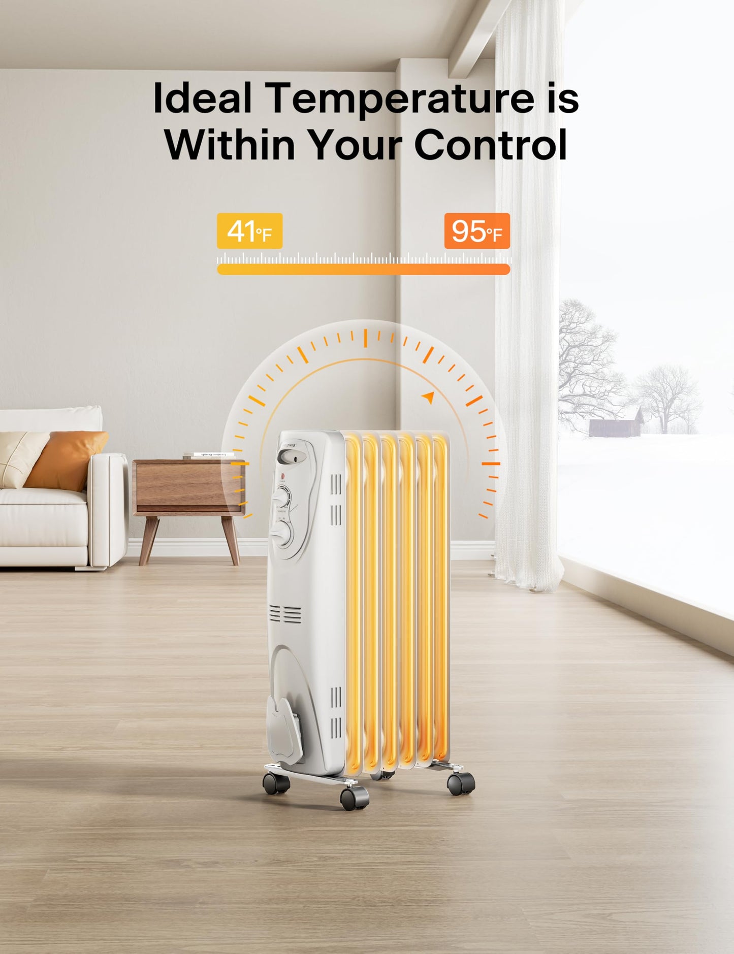 Pelonis Oil Filled Radiator Heater for Large Space, 2025 Upgraded, Space Heaters with 1500W Quiet Warmth Radiant Heater, 3 Heating Modes, Overheat & Tip-Over Protection, Adjustable Thermostat, Black