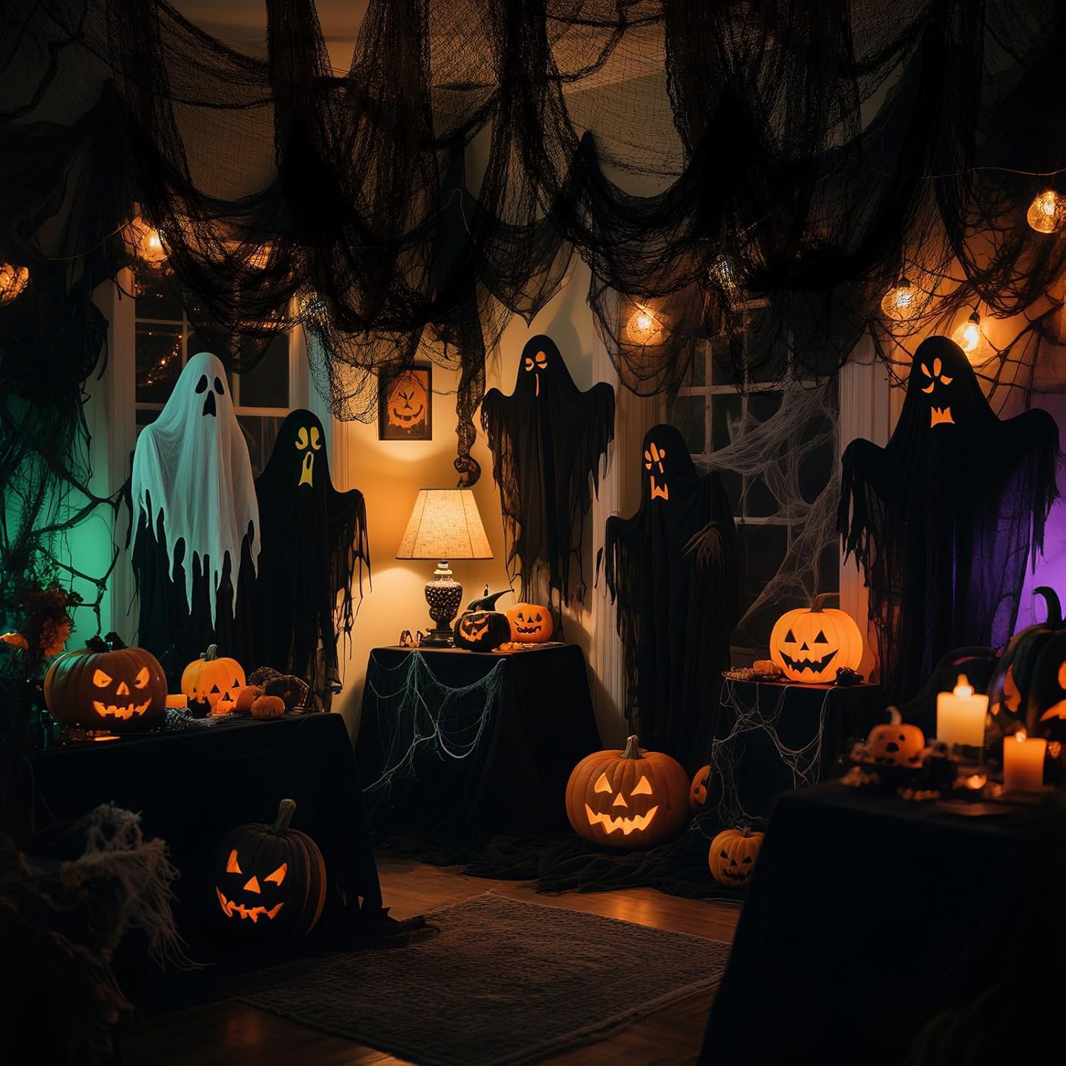 6 Pack Halloween Black Gauze Wall Decor,Outdoor Halloween Fake Spider Web Decorations Webbing,Cobwebs Mesh Spooky Fabric,30X72 in Black Cheesecloth for Haunted House Indoor Creepy Cloth Backdrop