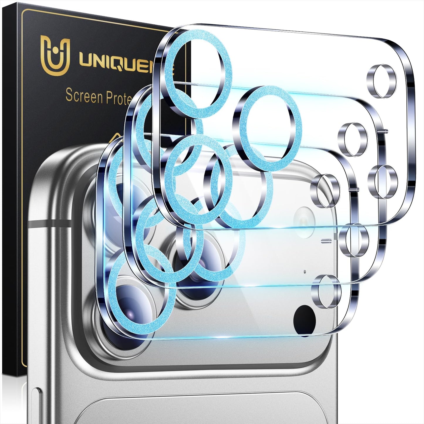 UniqueMe Compatible for 3 Pack iPhone 17 Pro Camera Lens Protector - [Drop Protection] 9H Tempered Glass Camera Cover Screen [Update New Version]【Not for 17 Pro Max】