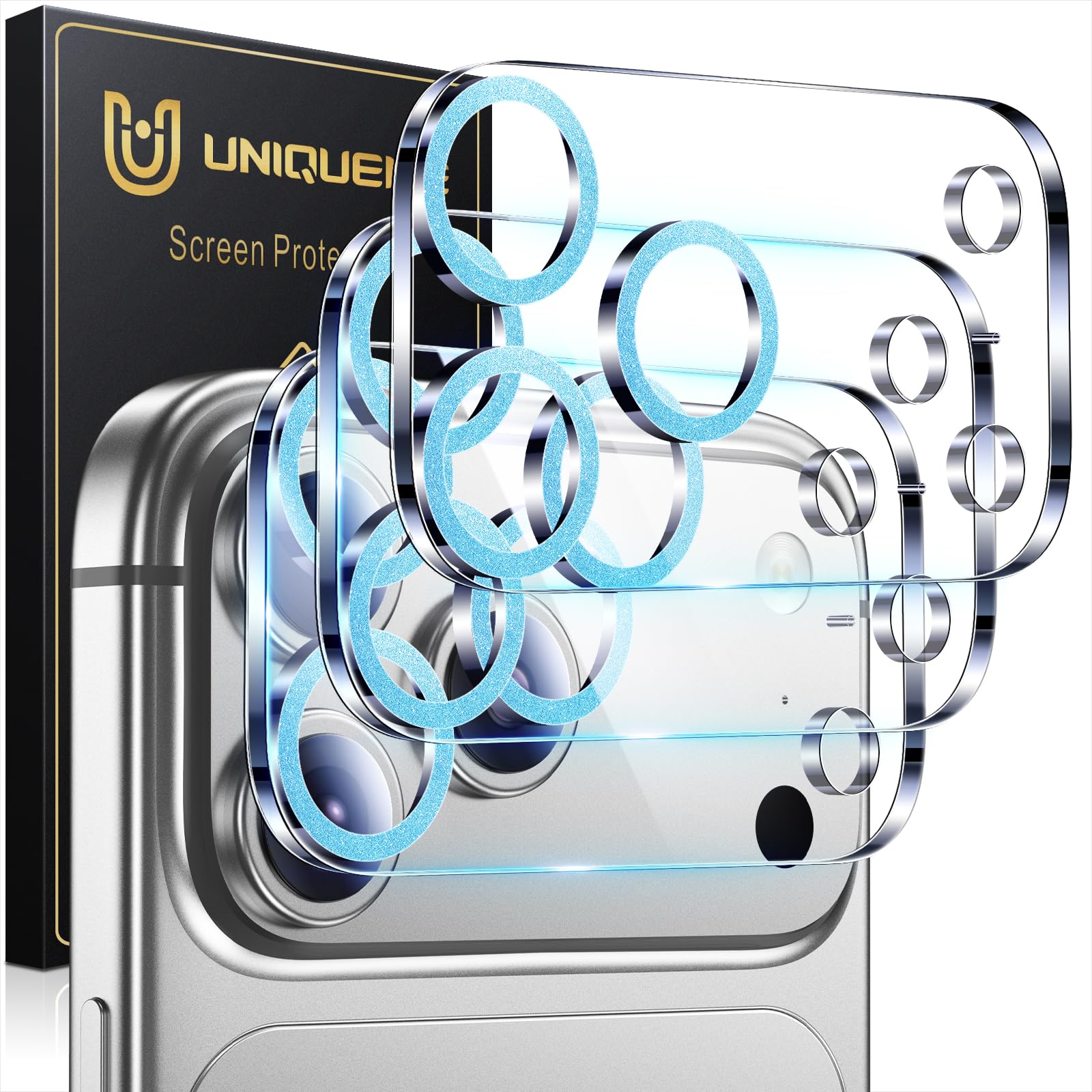 UniqueMe Compatible for 3 Pack iPhone 17 Pro Camera Lens Protector - [Drop Protection] 9H Tempered Glass Camera Cover Screen [Update New Version]【Not for 17 Pro Max】