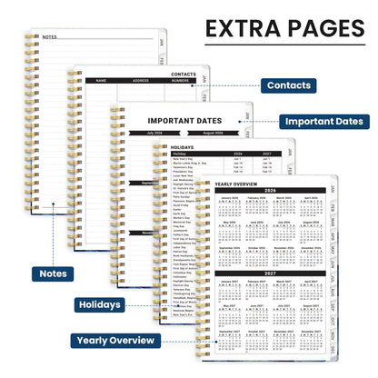 Hardcover 2026 Planner, Weekly and Monthly Calendar, Jan - Dec 2026 Planner Book with Tabs for Women, Inner Pocket, Spiral Bound, Perfect for Office/Home/School Supplies, Petals, A5, 6.3" x 8.5"