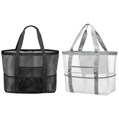 F-color Mesh Beach Bag Family - 9 Pockets Large Beach Tote for Cruise Vacation Essentials