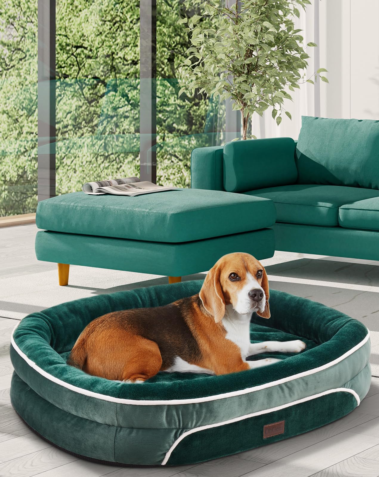 OhGeni Orthopedic Dog Bed Couch for Large Sized Pets with Egg Foam Support, Four-Sided Bolster Cushions, Soft Tear-Resistant Fabric, and Removable Machine Washable Plush Cover 35-Inch (Gray)