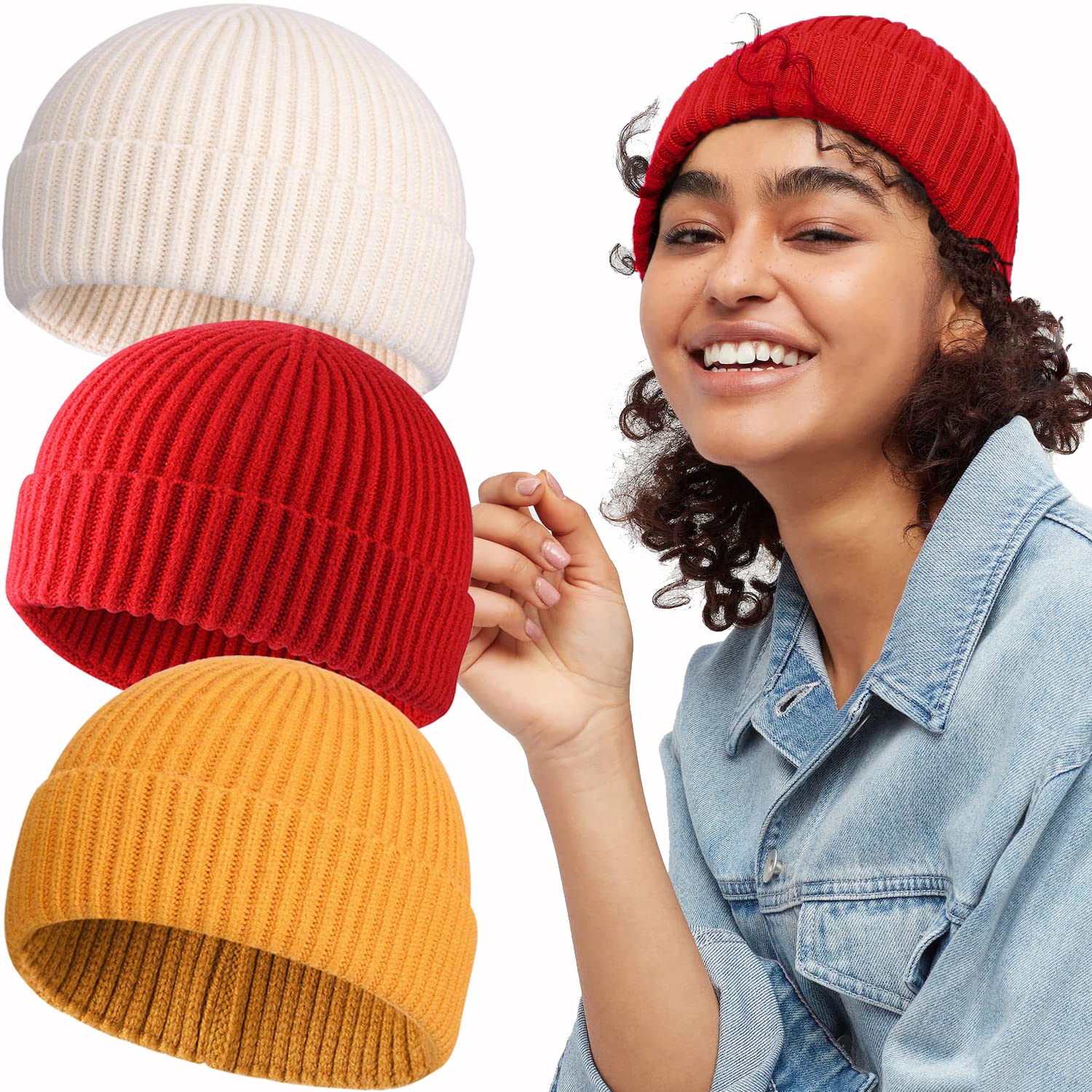 ROYBENS Swag Wool Knit Cuff Short Fisherman Beanie for Men Women, Winter Warm Hats