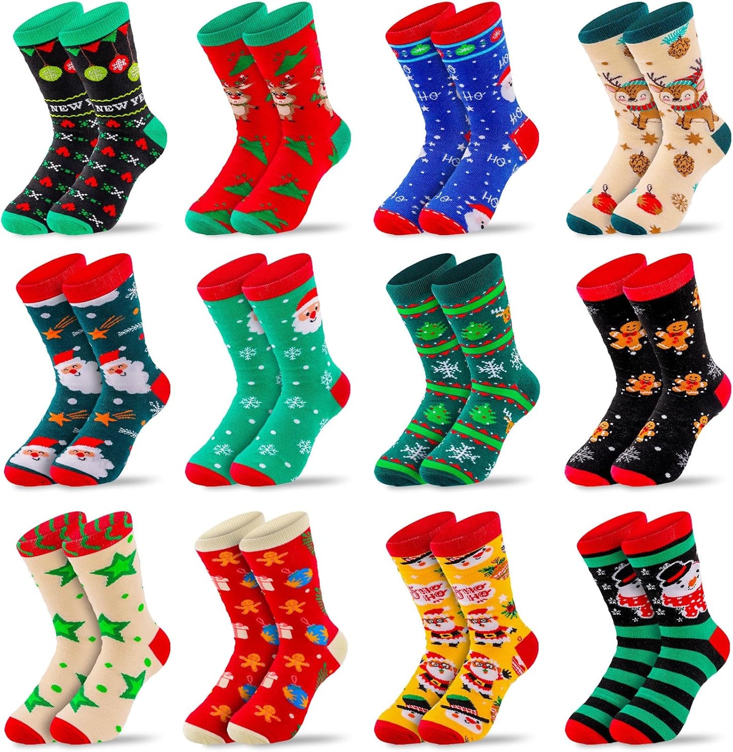 MGparty 12 Pairs Christmas Socks for Women Funny Holiday Crew Socks Cute Novelty Winter Xmas Gift Socks for Stocking Stuffers