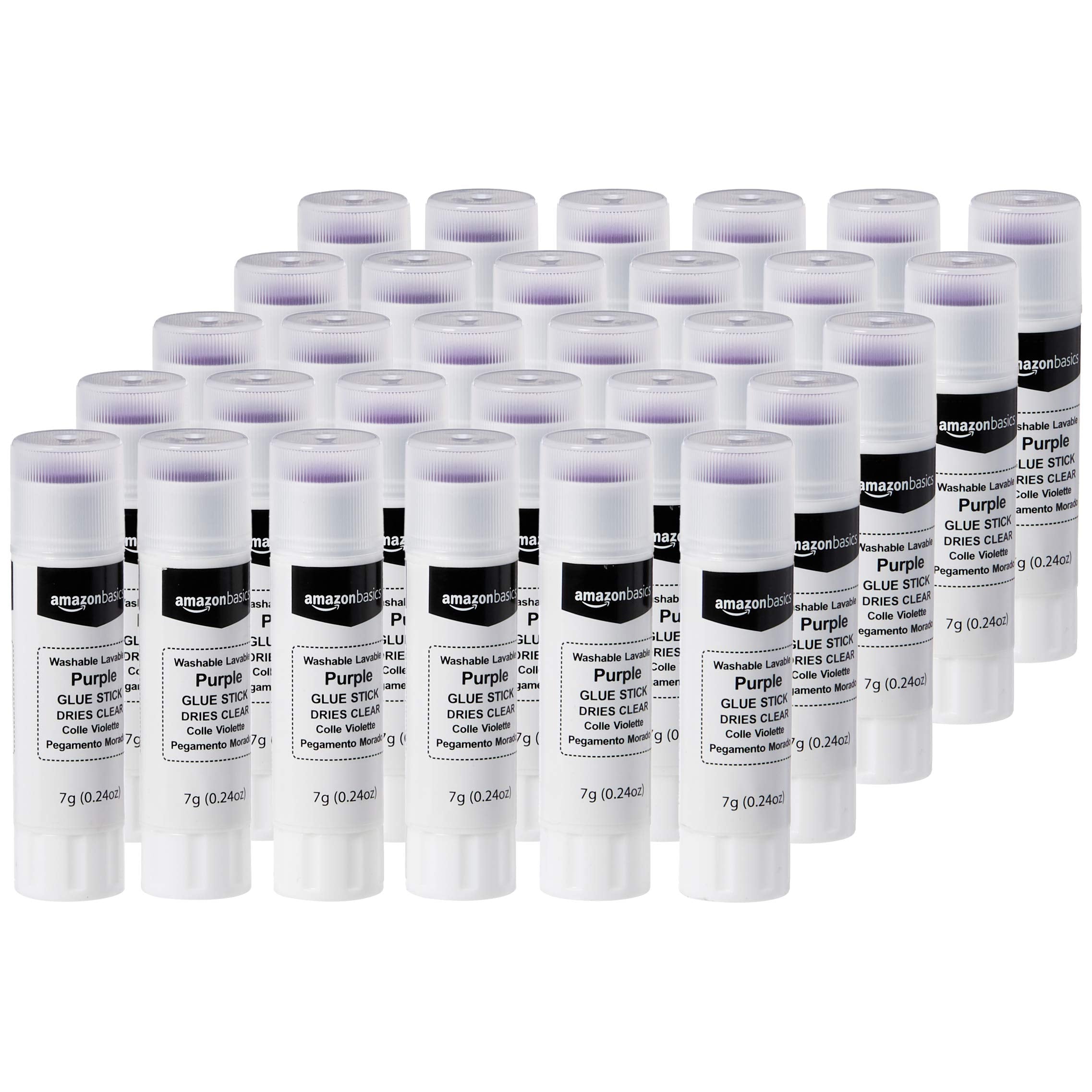 Amazon Basics Purple Washable School Glue Sticks, Dries Clear, 0.24-oz Stick, 30-Pack