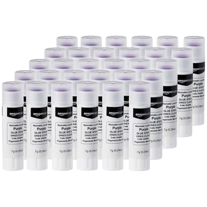 Amazon Basics Purple Washable School Glue Sticks, Dries Clear, 0.24-oz Stick, 30-Pack