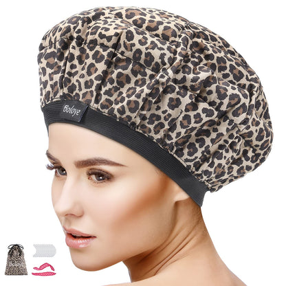 Flaxseed Deep Conditioning Heat Cap - Boloye Cordless 100% Safe Microwave Hot Cap for Natural Curly Textured Hair Care, Drying, Styling, Curling, Universal size (10 PCS One-time shower cap) (Black)