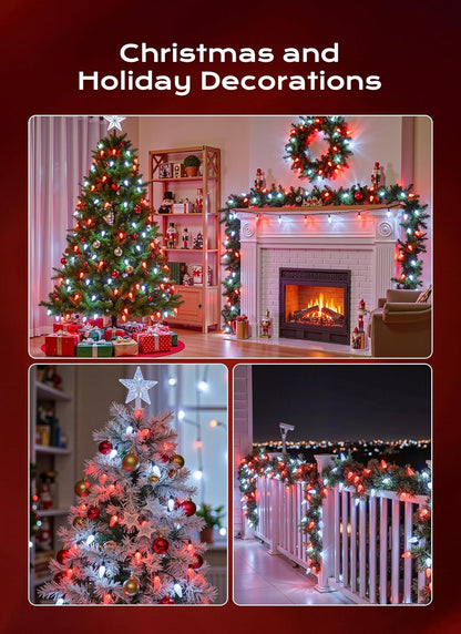 C9 Christmas Lights Outdoor, 66 FT 100 LED Connectable C9 String Lights with 8 Modes and Timer Xmas Tree Patio Roofline Garden Yard Holiday Party Indoor Outdoor Decoration, Red and White