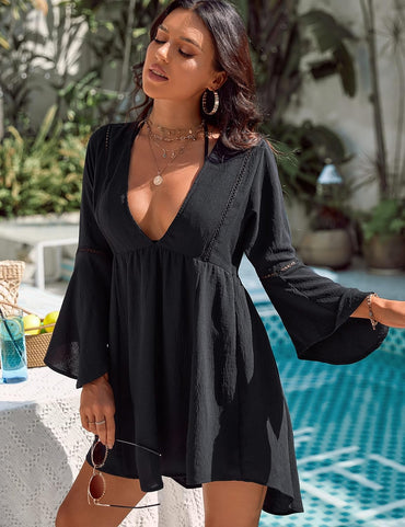 Blooming Jelly Womens Swimsuit Coverup V Neck Chiffon Bathing Suit Beach Dress Flowy Swim Bikini Cover Up