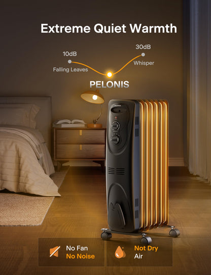 Pelonis Oil Filled Radiator Heater for Large Space, 2025 Upgraded, Space Heaters with 1500W Quiet Warmth Radiant Heater, 3 Heating Modes, Overheat & Tip-Over Protection, Adjustable Thermostat, Black