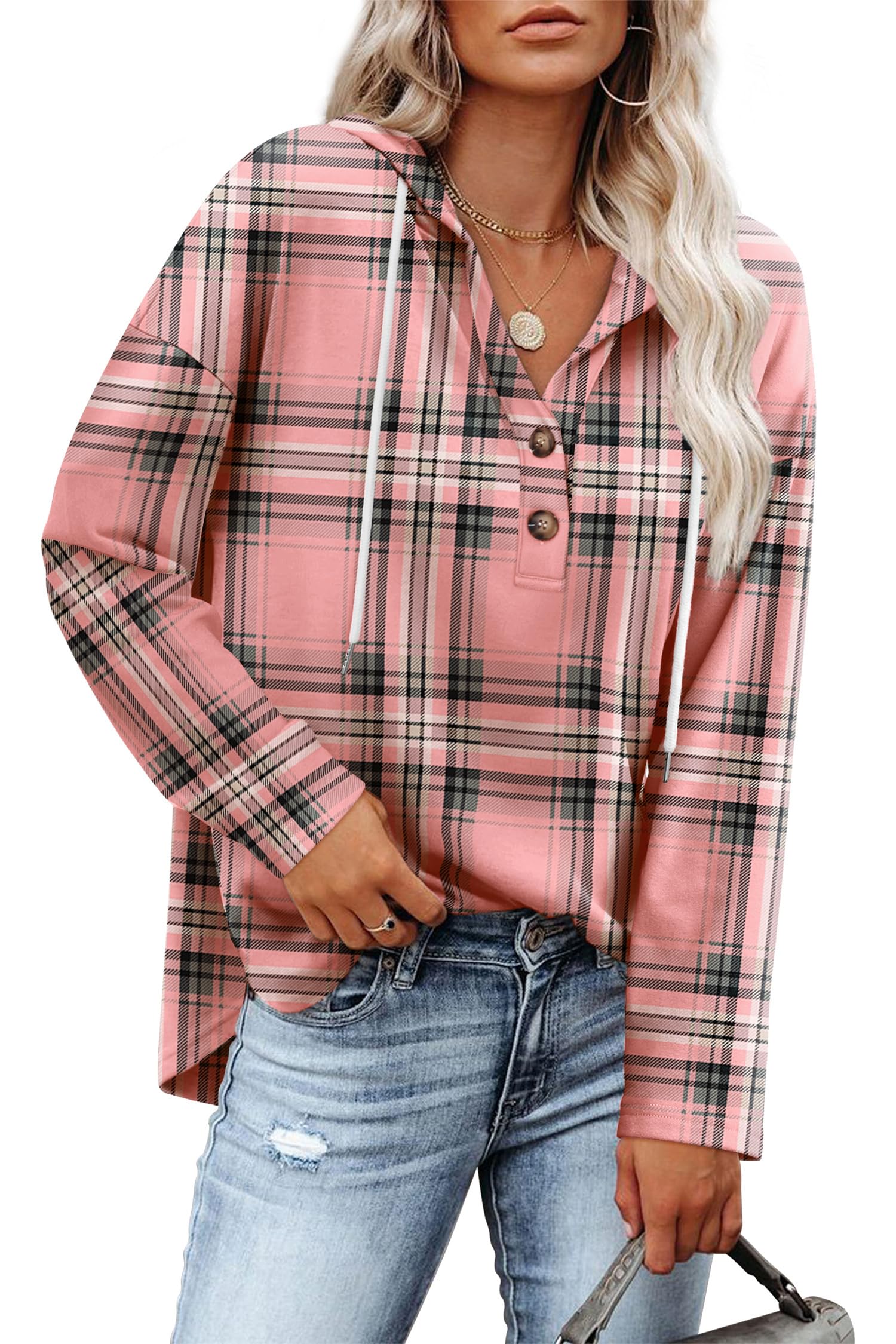 RUMIA Womens Tops V Neck Button Sweatshirt for Women Pullover Long SLeeve Shirts Fall Outfits 2025 Loose Fit S-3XL