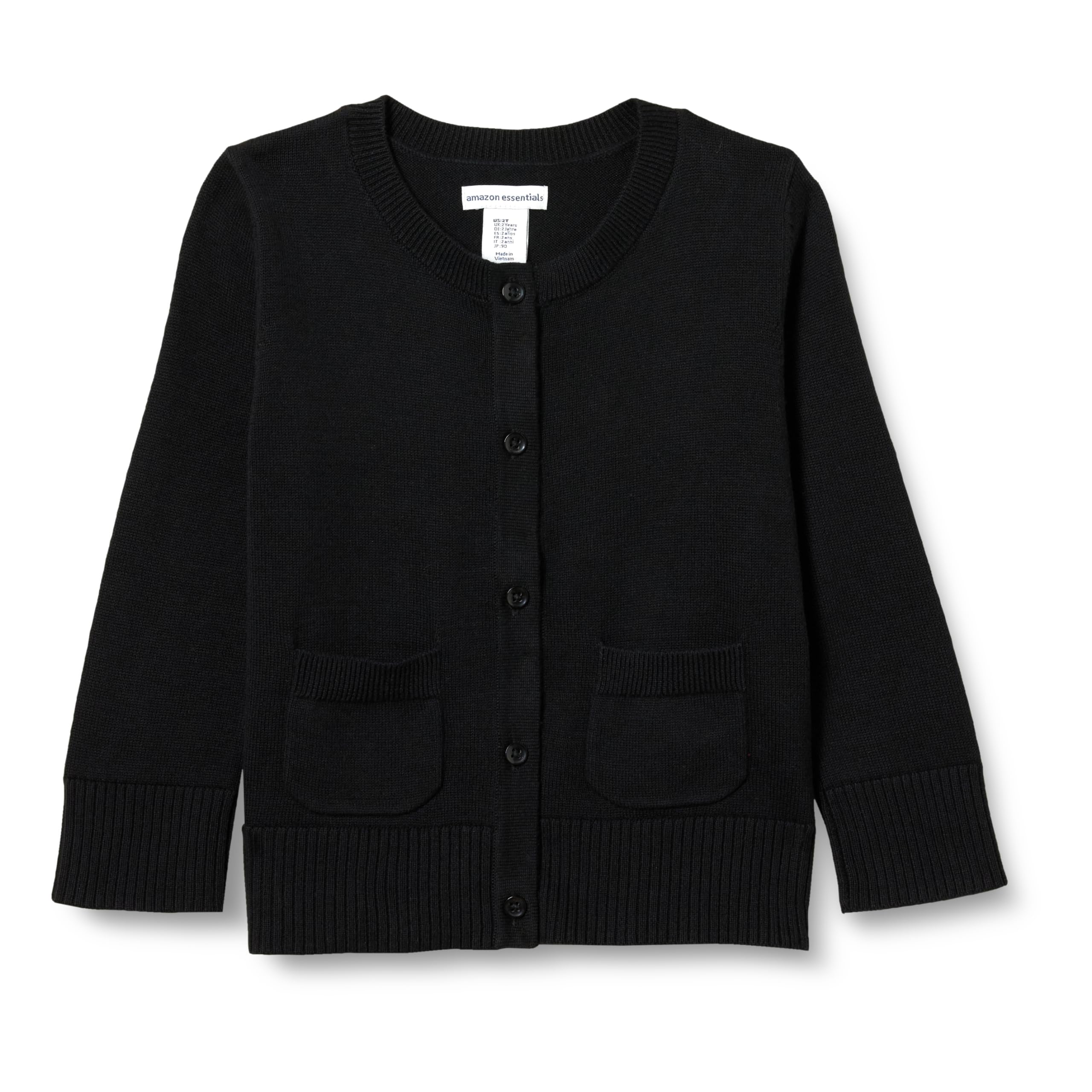 Amazon Essentials Girls and Toddlers' Uniform Slim Fit Crewneck Cardigan Sweater