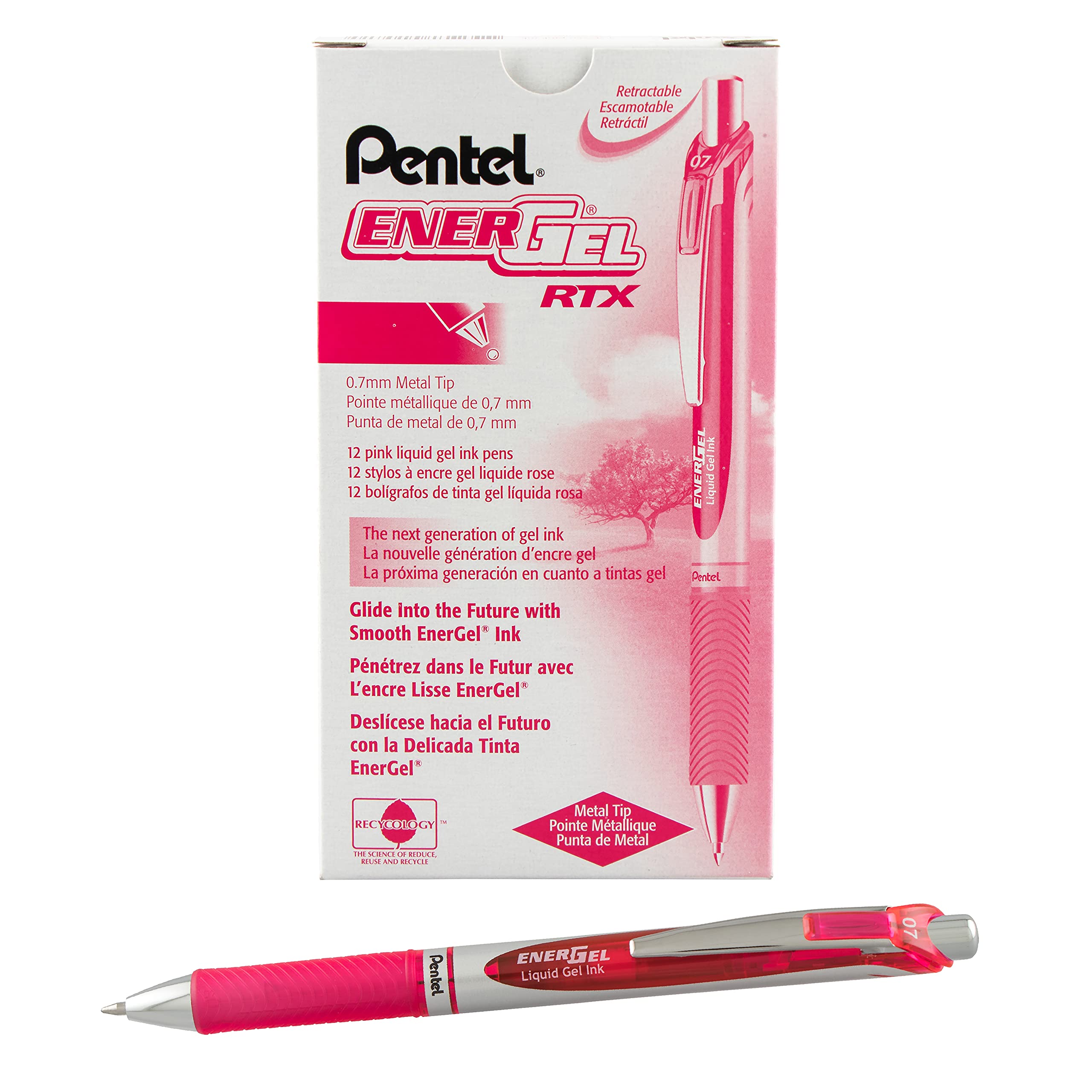 Pentel EnerGel Retractable Liquid Gel Pens, Medium Point, 0.7 mm, Silver Barrel, 12 Black Ink pens, the Ultimate writing pens, the Best Writing Pens for office, school and journaling, Pack of 12