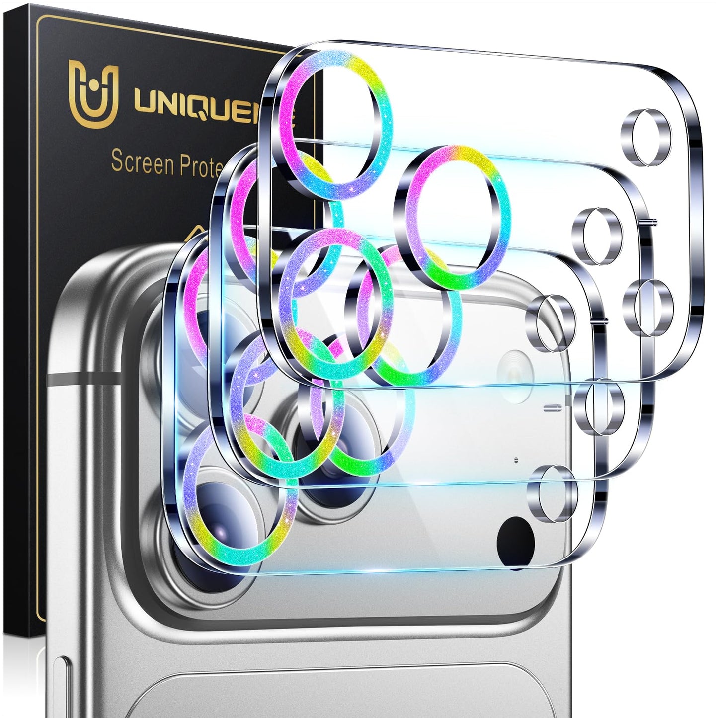 UniqueMe Compatible for 3 Pack iPhone 17 Pro Camera Lens Protector - [Drop Protection] 9H Tempered Glass Camera Cover Screen [Update New Version]【Not for 17 Pro Max】