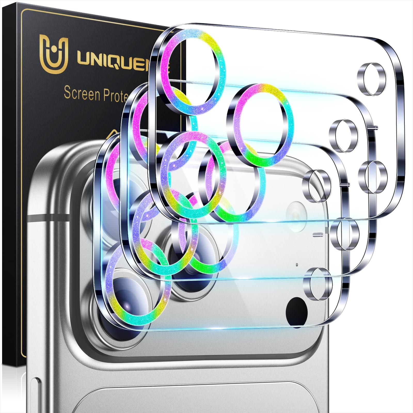 UniqueMe Compatible for 3 Pack iPhone 17 Pro Camera Lens Protector - [Drop Protection] 9H Tempered Glass Camera Cover Screen [Update New Version]【Not for 17 Pro Max】