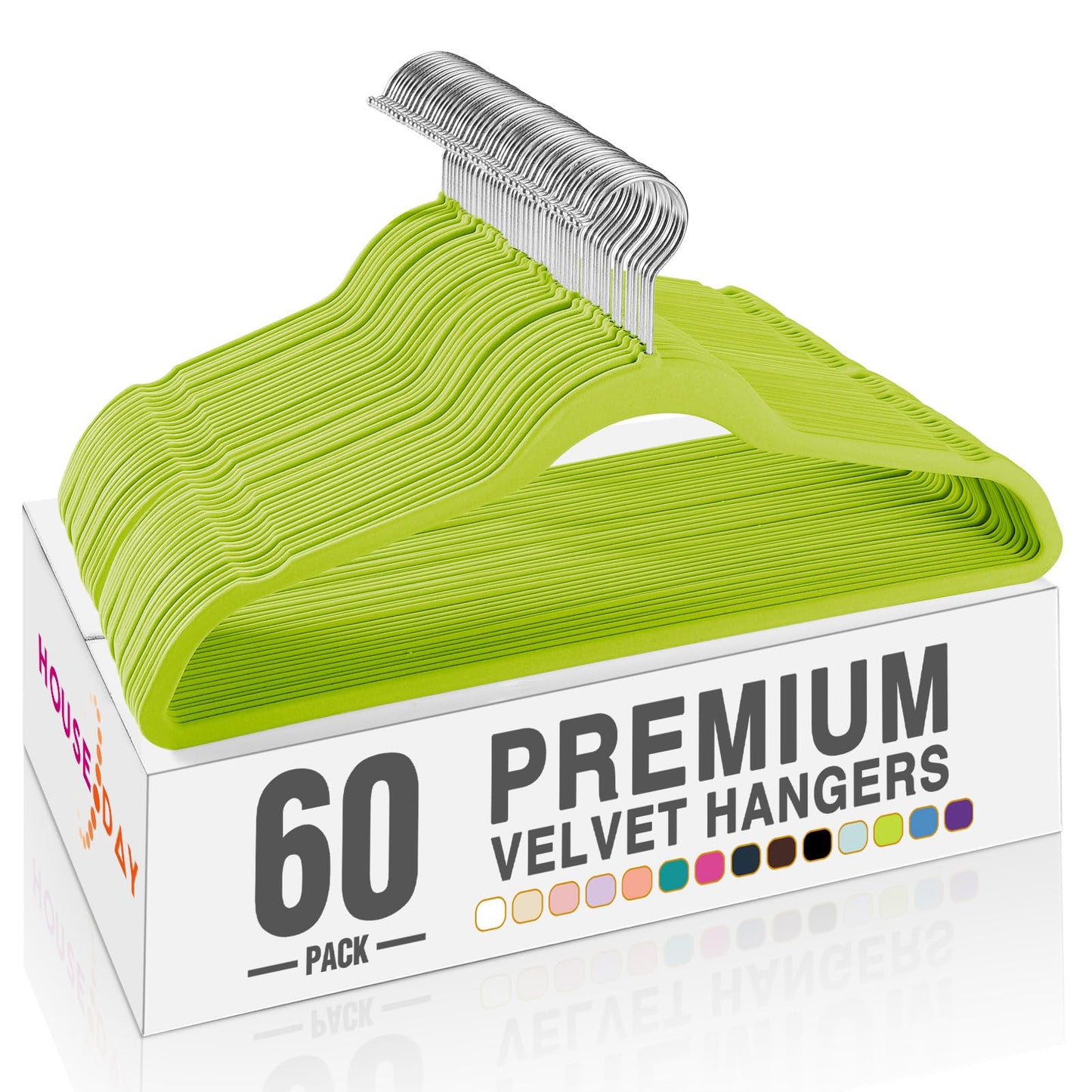 HOUSE DAY Black Velvet Hangers 60 Pack, Non Slip Clothes Felt Hanger Heavy Duty for Coat, Premium Slim Space Saving Suit Hangers for Closet Organizer, 360° Rotating Silver Hook