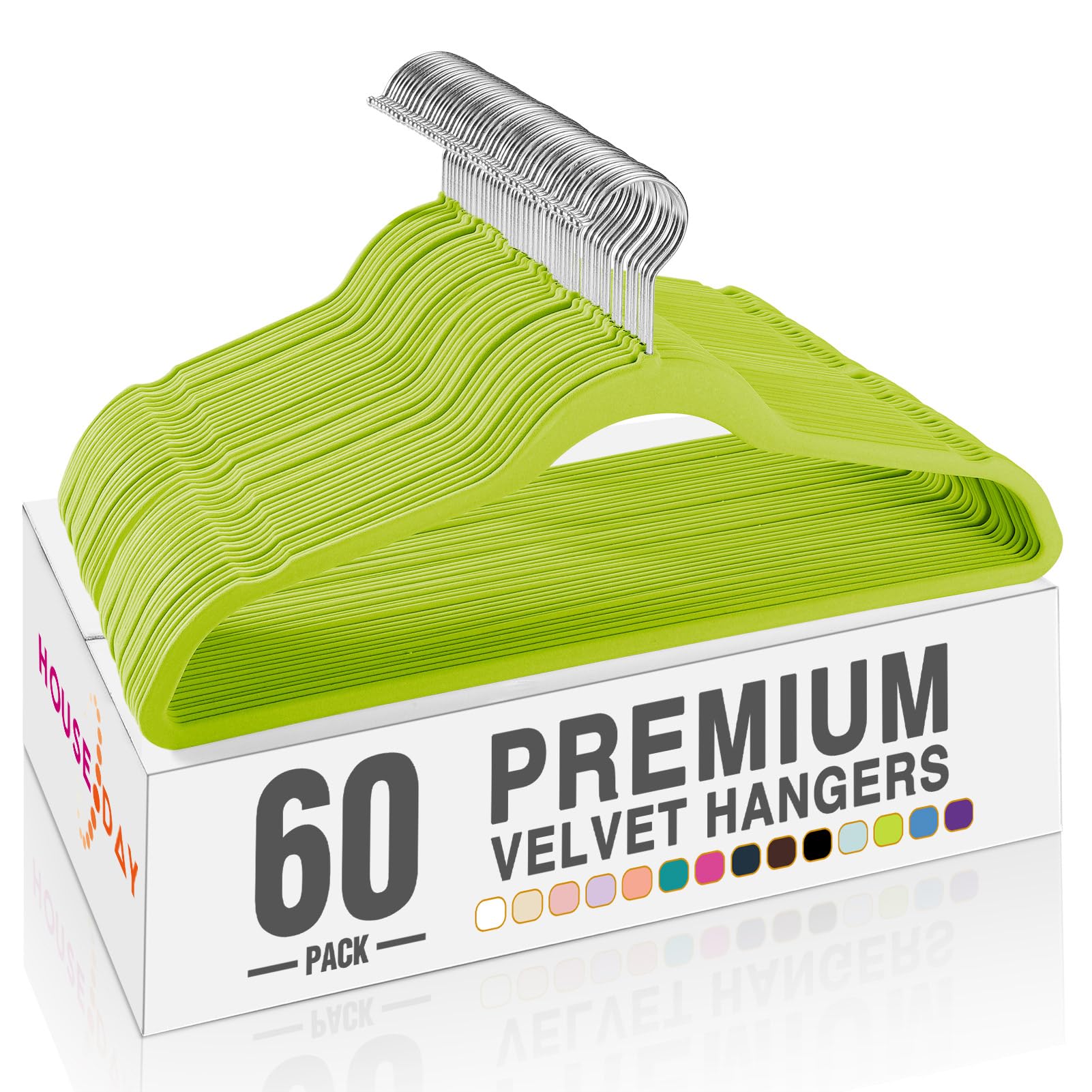 HOUSE DAY Black Velvet Hangers 60 Pack, Non Slip Clothes Felt Hanger Heavy Duty for Coat, Premium Slim Space Saving Suit Hangers for Closet Organizer, 360° Rotating Silver Hook