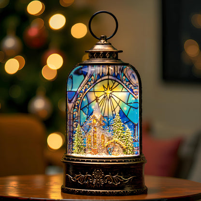 Christmas Snow Globe Swirling Glittering Nativity Scene with Music, USB Lined/Battery Operated Lighted Water Lantern for Christmas Festival Decoration Gifts