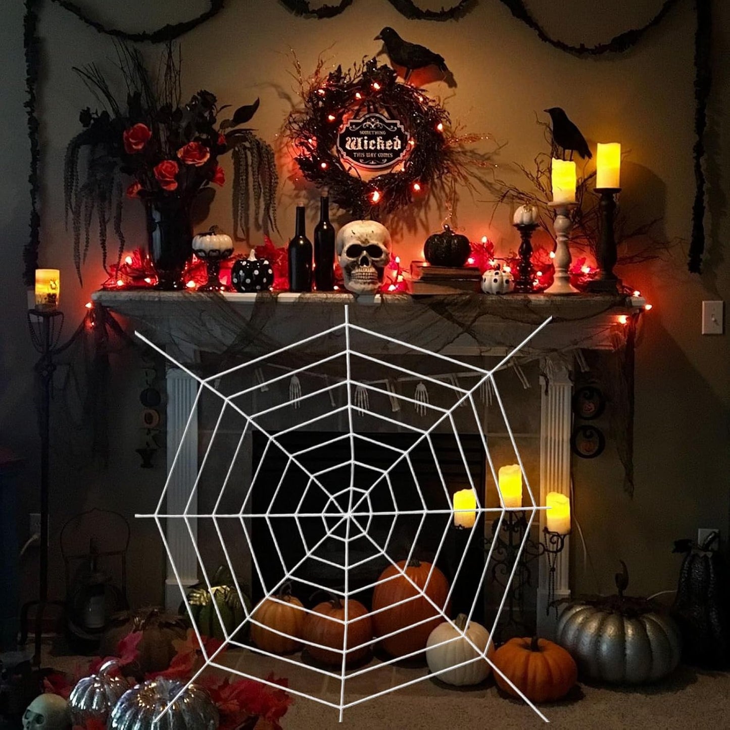Spider Web Decoration 4.9ft White Coils Fake Spider Webs Scary Hanging Spiderweb for House Outdoor Indoor Decor Halloween Party Cobwebs Favors Supplies