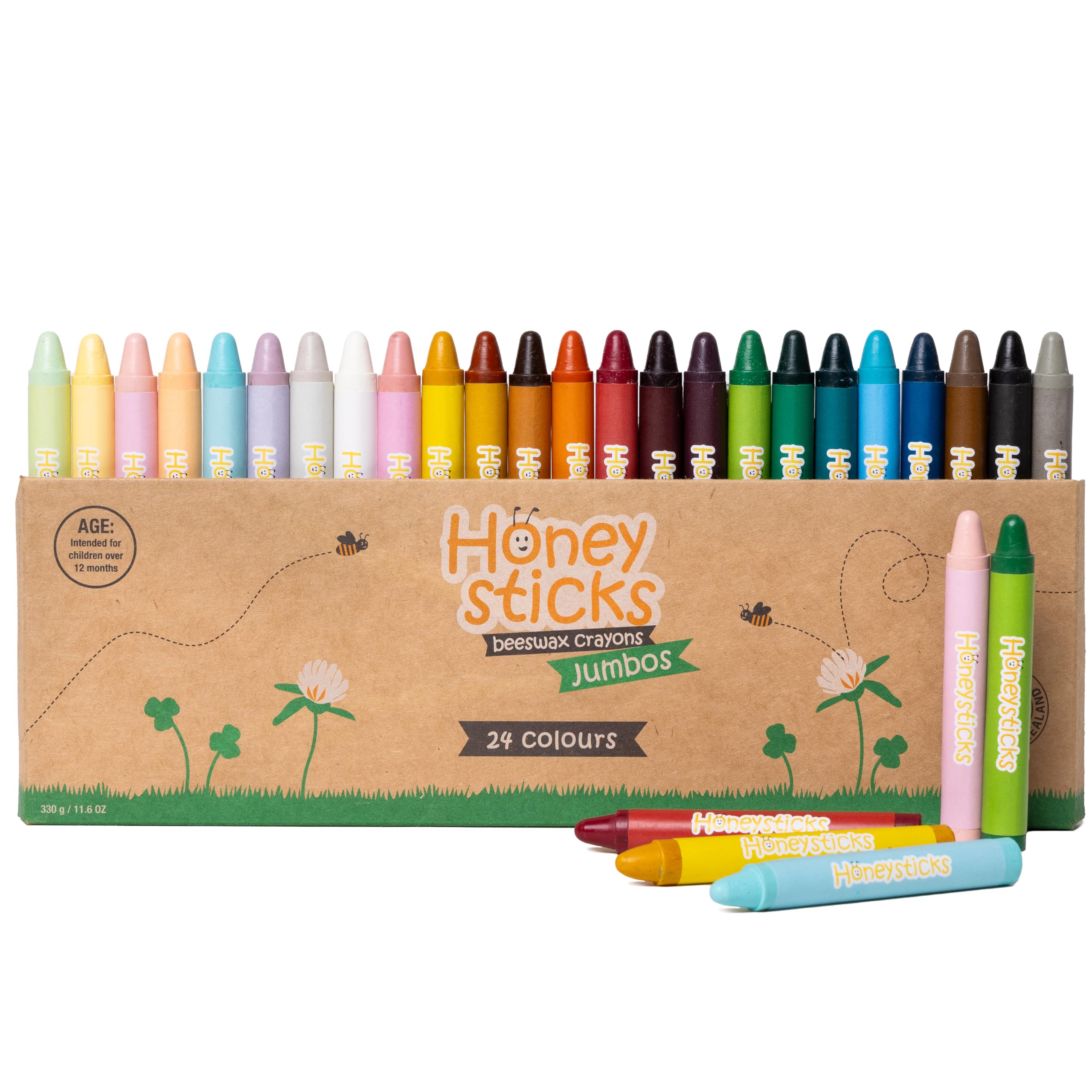 Honeysticks Jumbo Crayons (16 Pack) - Non Toxic Crayons - 100% Pure Beeswax and Food Grade Colors - 16 Bright Colors - Large, Easy to Hold and Use - Preschool Art Supplies for Toddlers/Kids 3-5, 4-8
