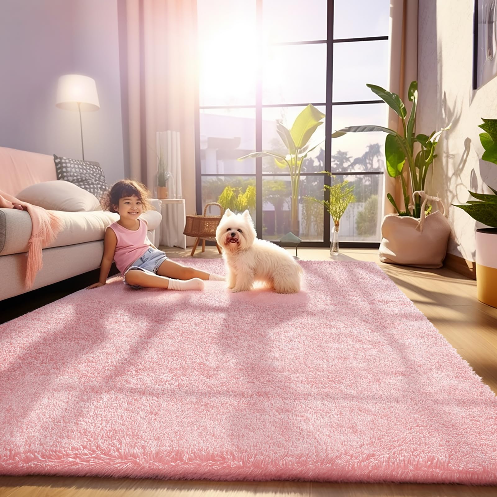 Ophanie Area Rugs for Bedroom Living Room, Grey Fluffy Fuzzy Shag Shaggy Soft Plush Carpet, 4x6 Indoor Floor Gray Rug for Kids Home Dorm Decor Aesthetic