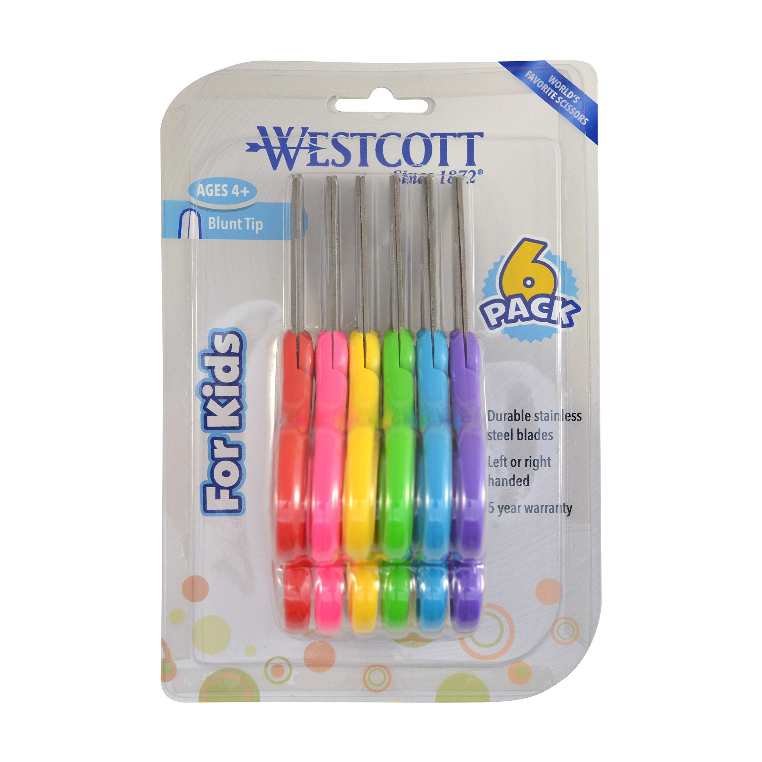 Westcott 5" Hard Handle Kids Scissors, Blunt, Assorted Colors, 2-Pack