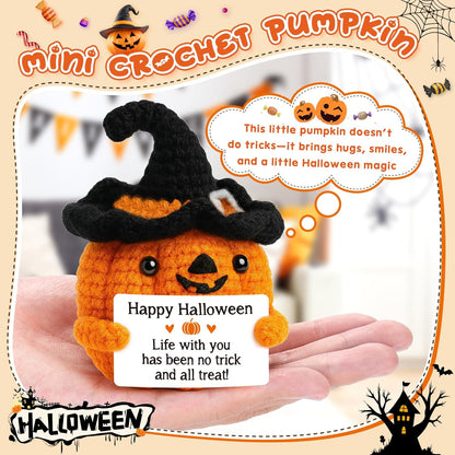 BdayPtion Mini Pumpkin Halloween Boo Basket Stuffers Gifts for Kid Women Men Spooky Halloween Decorations Indoor Gifts for Teen Girl Boy, Thanksgiving Decorations, Handmade Crochet Pumpkin Decor