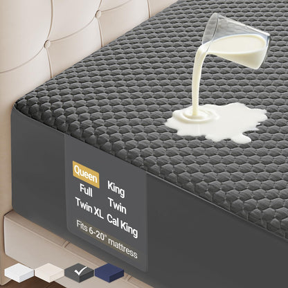 OhGeni 100% Waterproof Mattress Protector, Queen Size Mattress Pad, Fits 6"-20" Mattresses with Deep Pocket, Cooling, Breathable Fitted Sheets, Soft Bed Cover, Noiseless, Machine Washable