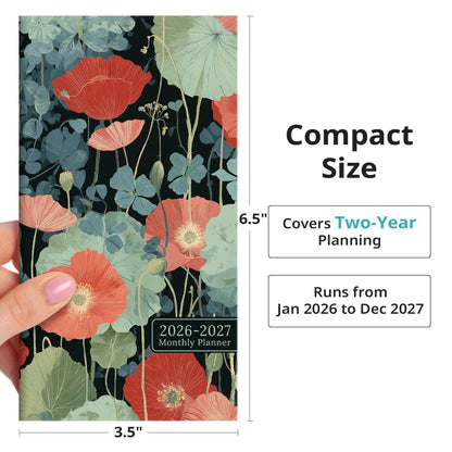 Pocket Calendar 2026-2027 for Purse, Two Year Monthly Planner Pocket Size, Jan 2026 to Dec 2027 Monthly Planner Small Size (6.5" x 3.5") - Wildflowers