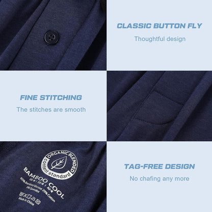 BAMBOO COOL Mens Pajama Pants Sleep Lounge Bottoms Soft Comfy Pj Pant Sleepwear with Pockets 2 Pack